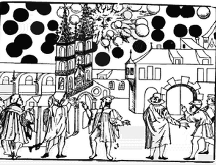 Strana forma apparsa nei cieli della svizzera nell'anno 1566
