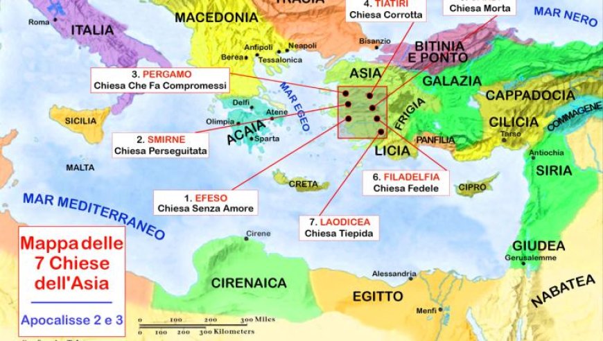 Mappa delle 7 Chiese dell'Apocalisse dell'Asia minore in Turchia